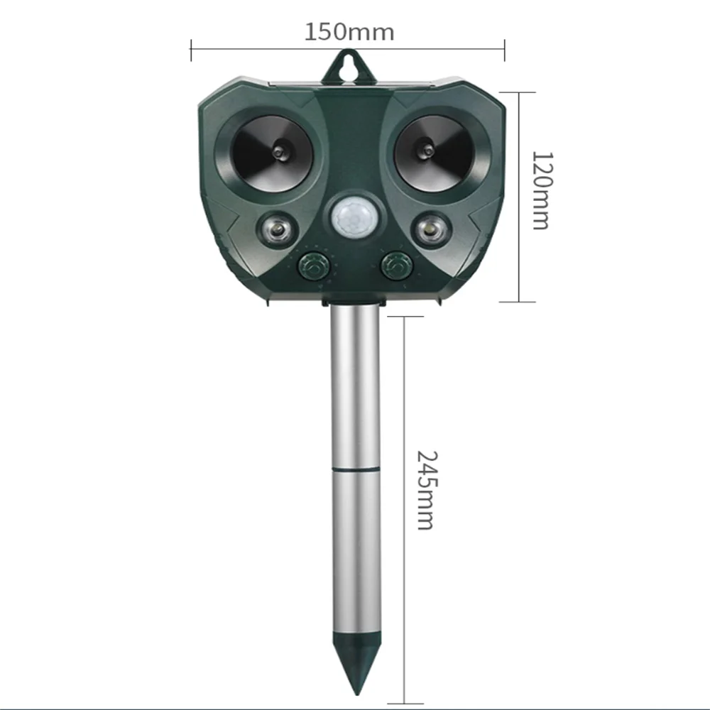 

Solar Powered Infrared Sensor Animal Repellent Ultrasonic Cats Dogs Repeller Mice Controller for Outdoor Garden Repellent