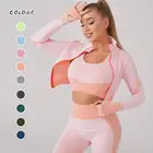 Бесшовный комплект из 3 предметов для йоги, рубашка на молнии с длинным рукавом + сексуальный бюстгальтер + леггинсы с высокой талией, спортивная одежда для фитнеса и бега, женские костюмы для йоги