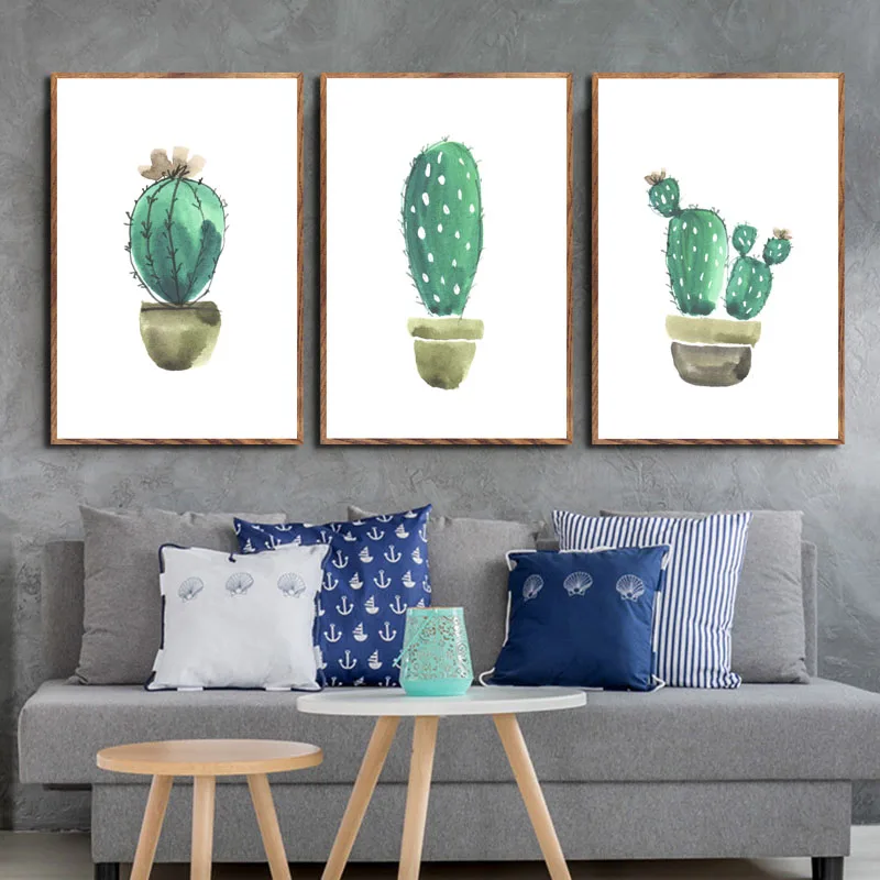Nordic Минималистский Стиль украшения дома акварель кактус холст картины стены