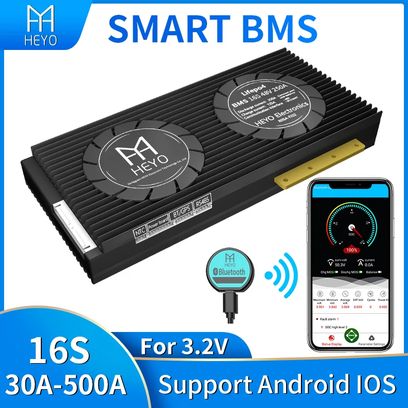 HEYO UART RS485 CANbus Bluetooth Smart 3 2 V LiFePO4 Lipo LFP 16S 48 40A 60A 80A 100A 120A 150A 200A 250A 400A батарея