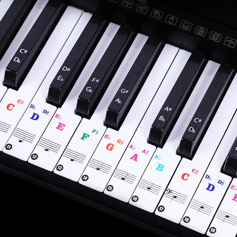 

88/61 Key Color Piano Letter Notes Stickers Keyboard Hand Roll Piano Keyboard Transparent Stickers Notation Transparent