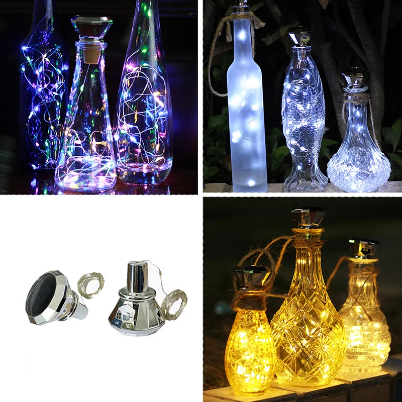 

Solar Diamond Wine Bottle Lights For Garden Terrace Party Decoration Home Decor 3 Colors 2M 20LEDs Multicolor Fairy Light String