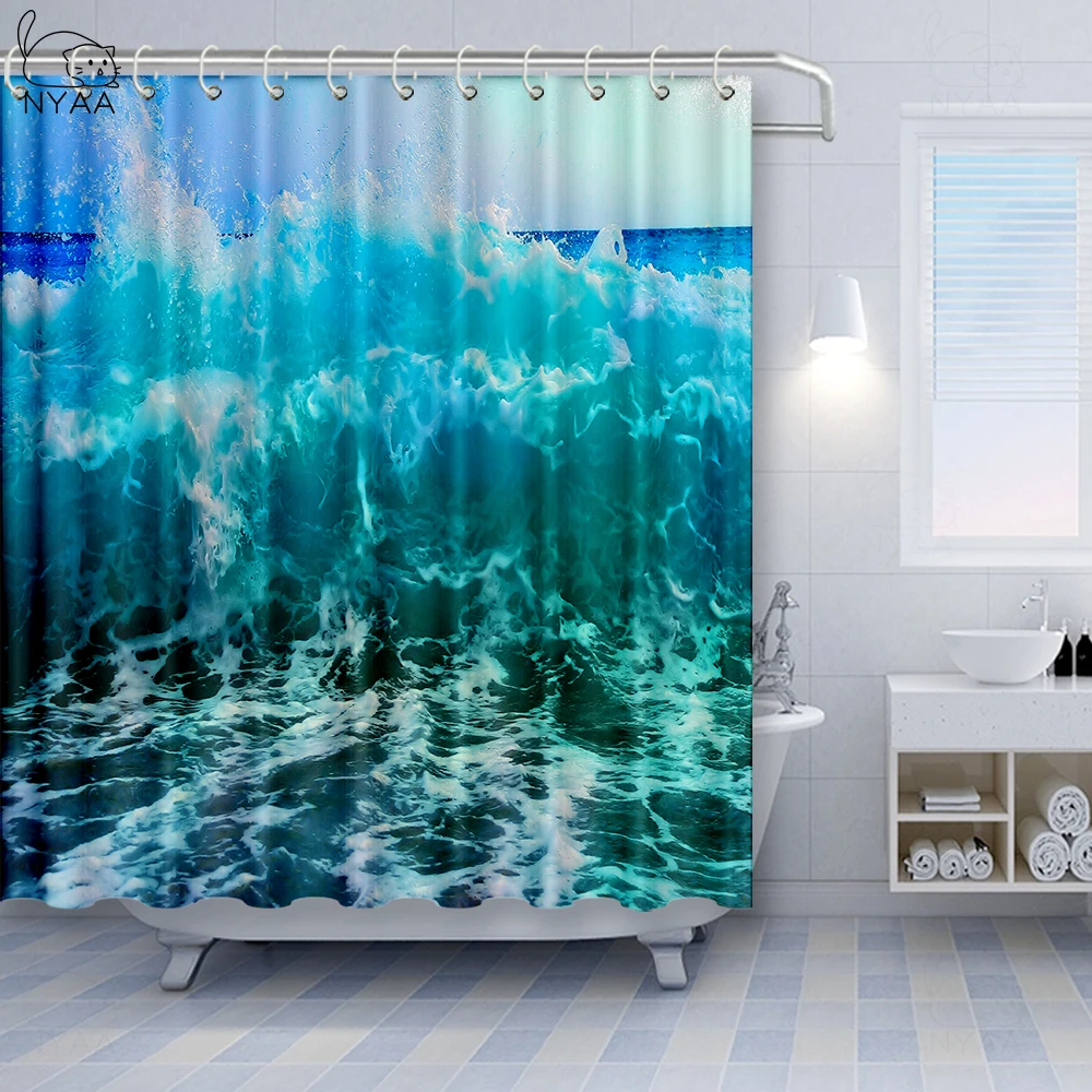 Vixm Surf Waves Caribbean Sea and Water Splash for Surfers Polyester Fabric Bathroom Shower Curtains with Hooks | Дом и сад