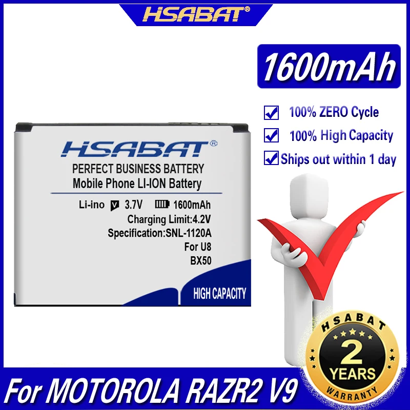 Аккумулятор HSABAT 1600 мАч BX50 для MOTOROLA RAZR2 V9 V9m Q9 Q9m Q9h|Аккумуляторы мобильных