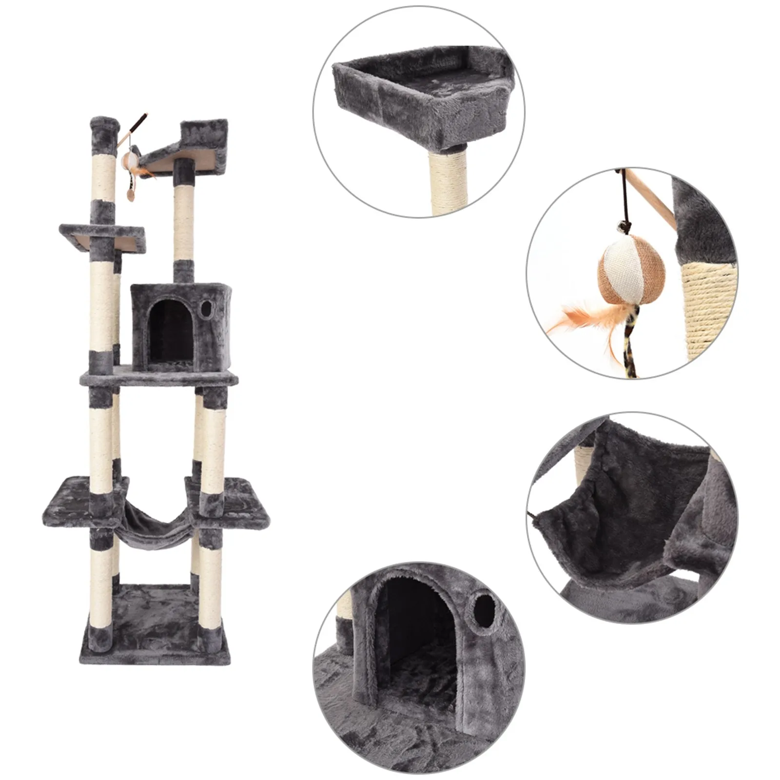 Cat Tower Kittens Pet Play House Activity Tree Condo Scratching Sisal Post Jumping Toy Sleeping Bed | Дом и сад