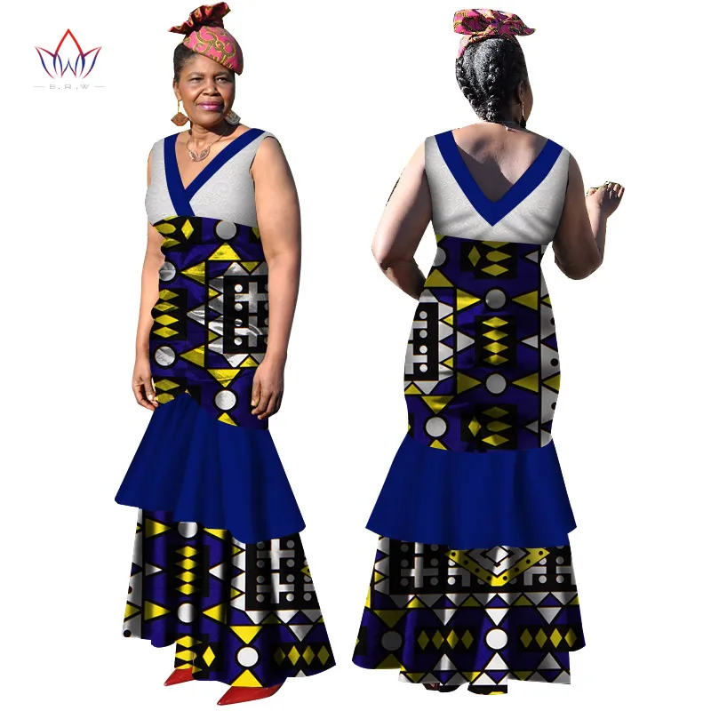 African Traditional Wear For Women Long Dress Dashiki Bazin Riche Cotton Dress Traditional Plus Size African Sexy Clothes WY3176