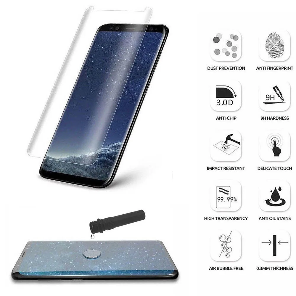 3D изогнутое УФ стекло для samsung S9 S9Plus S8 Plus Note 8 Note9 полная клеевая защитная пленка из