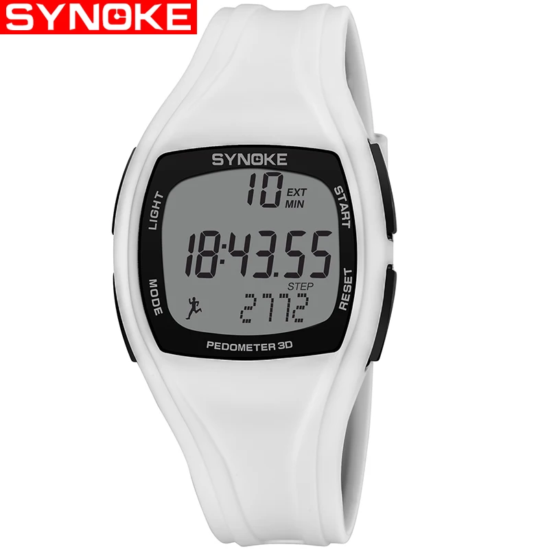 SYNOKE Reloj Hombre, Цифровые мужские часы с шагомером, хронографом, светодиодный, ударный, водонепроницаемые, цифровые спортивные часы, мужские часы, Wristwacth - Цвет: White