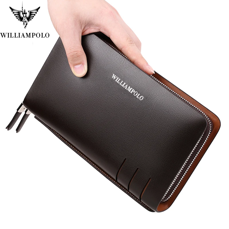 Модный мужской кошелек-клатч из натуральной кожи двойная молния удобная сумка