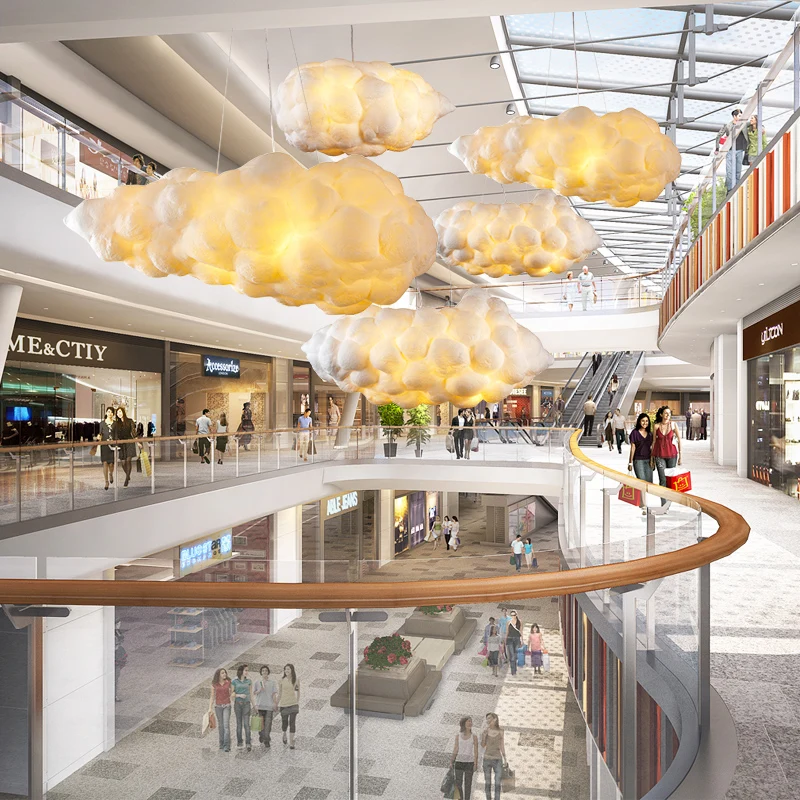 Современный подвесной светильник из шелка и хлопка в виде белого облака для