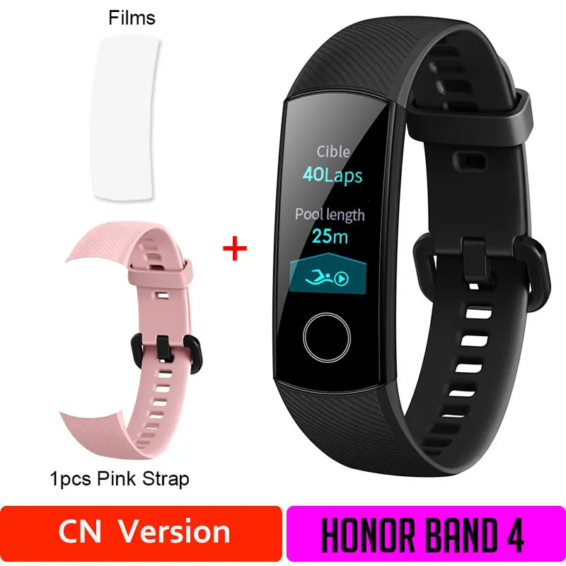 CNband4andpinkStrap Глобальная версия HONOR Band 4 фитнес-браслет трекер спортивный ремешок в реальном времени трекер активности Смарт-носимое устройство(подставка - Цвет: CNband4andpinkStrap