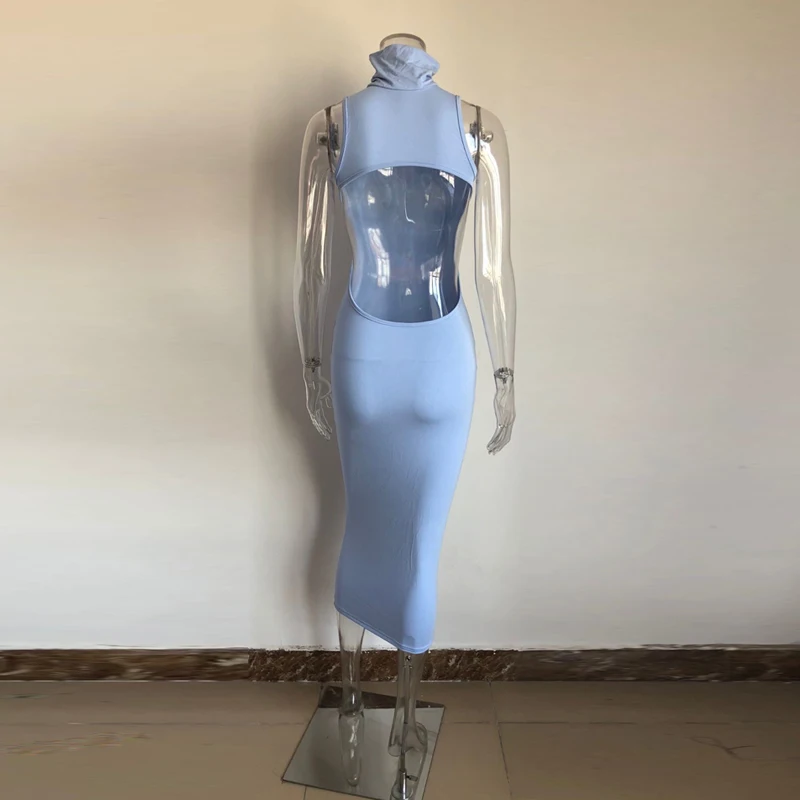 KGFIGU vestidos de verano летнее голубое длинное платье макси с высокой горловиной, облегающее платье, женская ночная рубашка для вечеринки