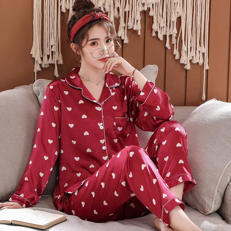 

Silk Couple's Pajamas Set Long Sleeve Striepd Shiny Pajama Women Oversize Casual Mens Sleepwear Nightgown Spring Home Clothing