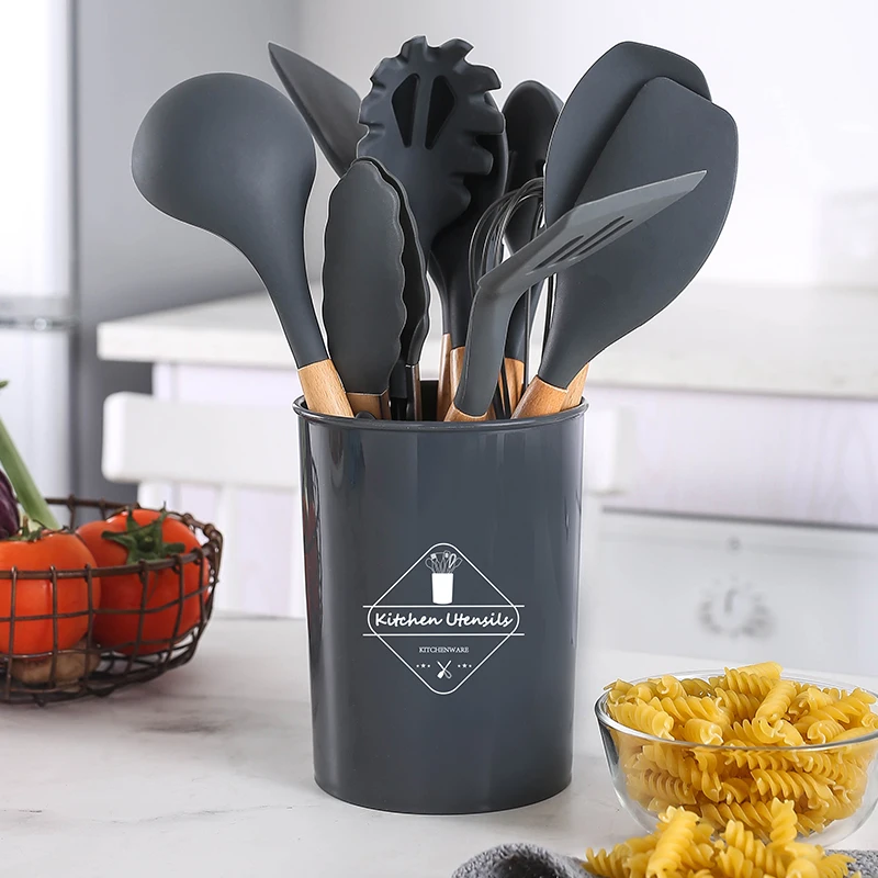 

Silicone Kitchenware Cooking Utensils Set 5/10/12Pcs Non-stick Spatula Set With Wooden Handle Kitchen Baking Tools Accessories