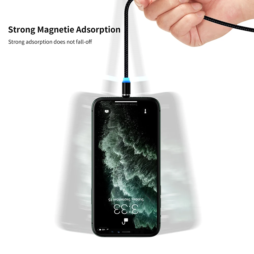Фото Кабель зарядный магнитный 360 LED для iPhone XR, XS MAX, X, 8, 7, 6, 6S Plus,Micro USB-C №3