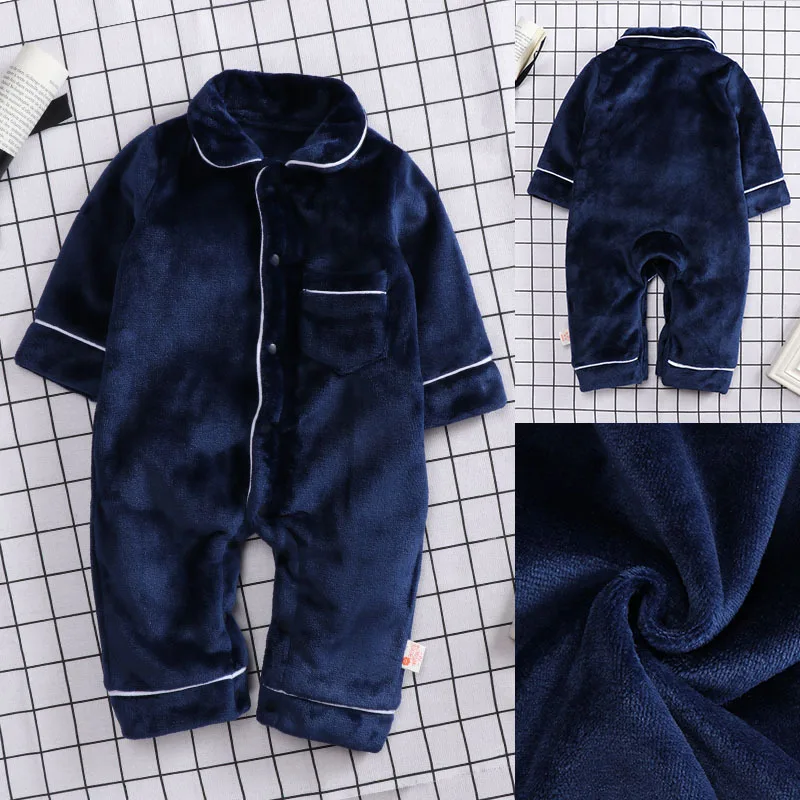 Boys' rompers Winter Pajamas Korean version new baby long sleeve jumpsuit plus velvet padded climbing home clothing |