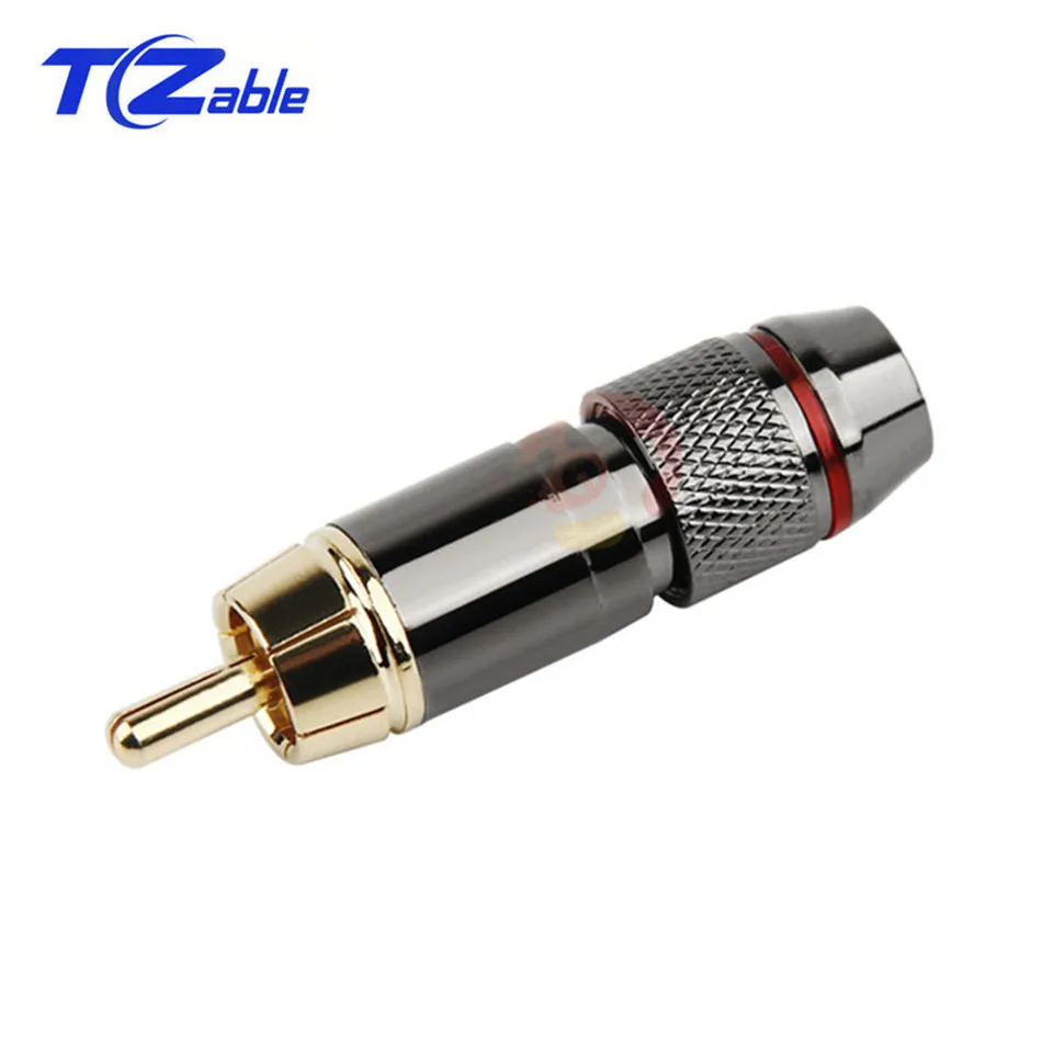 Red RCA разъем мужской аудио штекер позолоченный медный RCA Штекер Винт пайки блокировка провода металлический сплав 47 мм x 6,2 мм - Цвет: Red