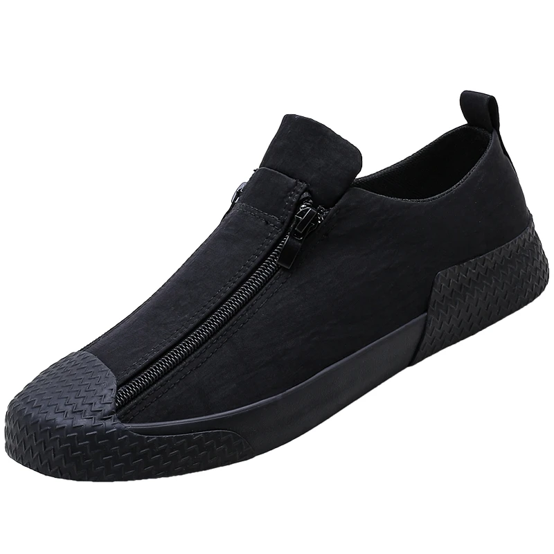 

Slip on Canvas Shoes Men Sneakers Fashion Zip Casual Shoes Man Breathable Lightweight Black Green Shoes For Men