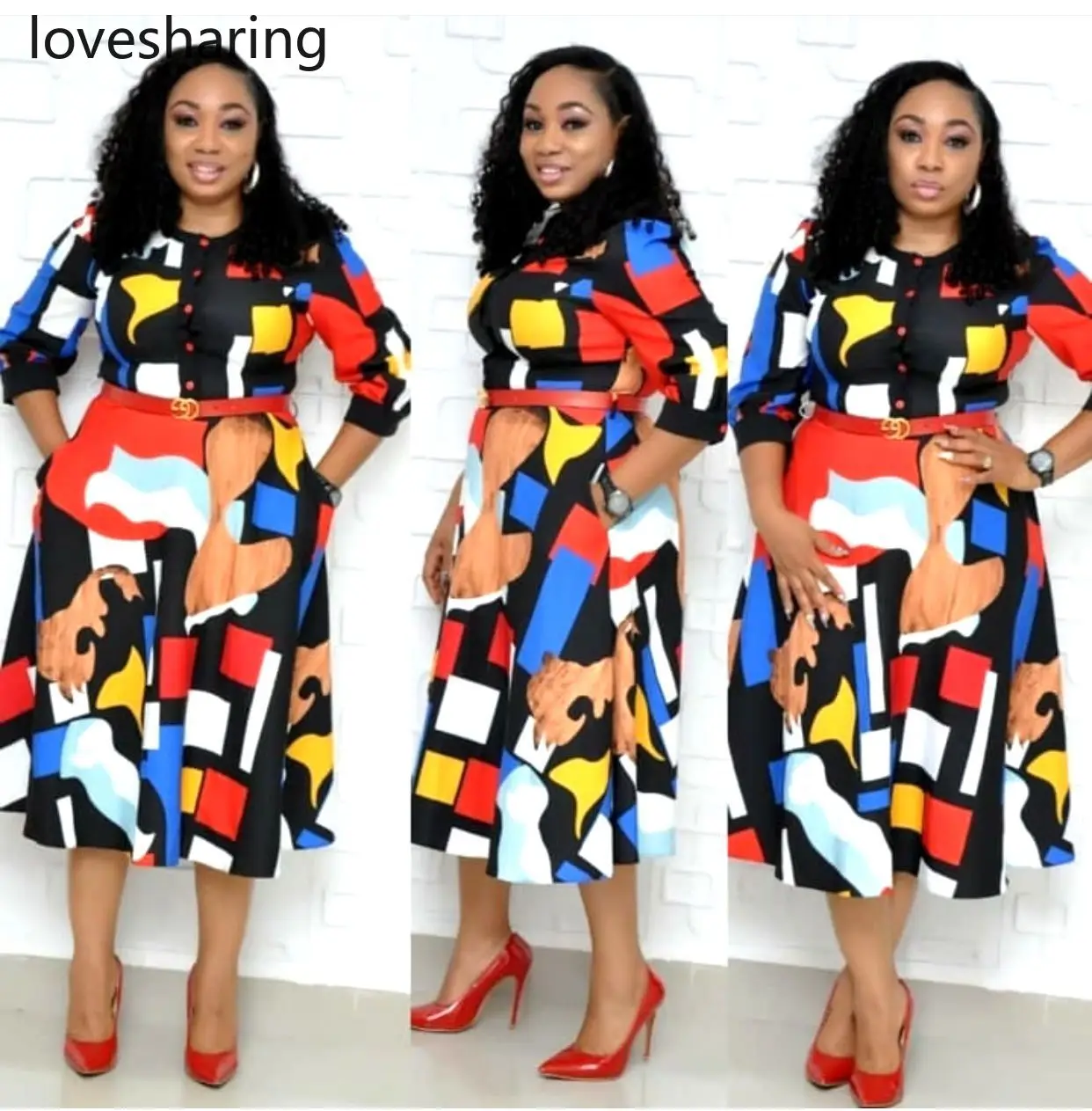 Африканская Женская одежда платья с высокой талией платье длинным рукавом и