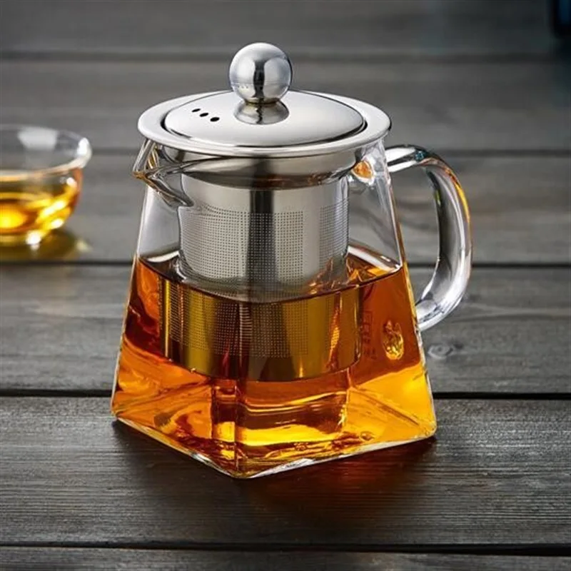 

Glass Teapot Borosilicate Gongdao Pot Stainless Steel Teapot Heat-Resistant Glass Pot with Strainer Square Scented Teapot