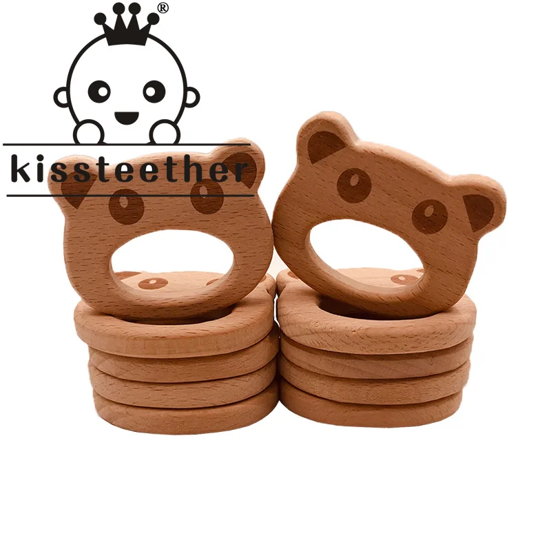 Kissteether-juguete Molar de oso gordo para beb&eacute;, anillo Molar de madera de haya de grado alimenticio, juguete para ni&ntilde;os, Molar de madera Diy-0