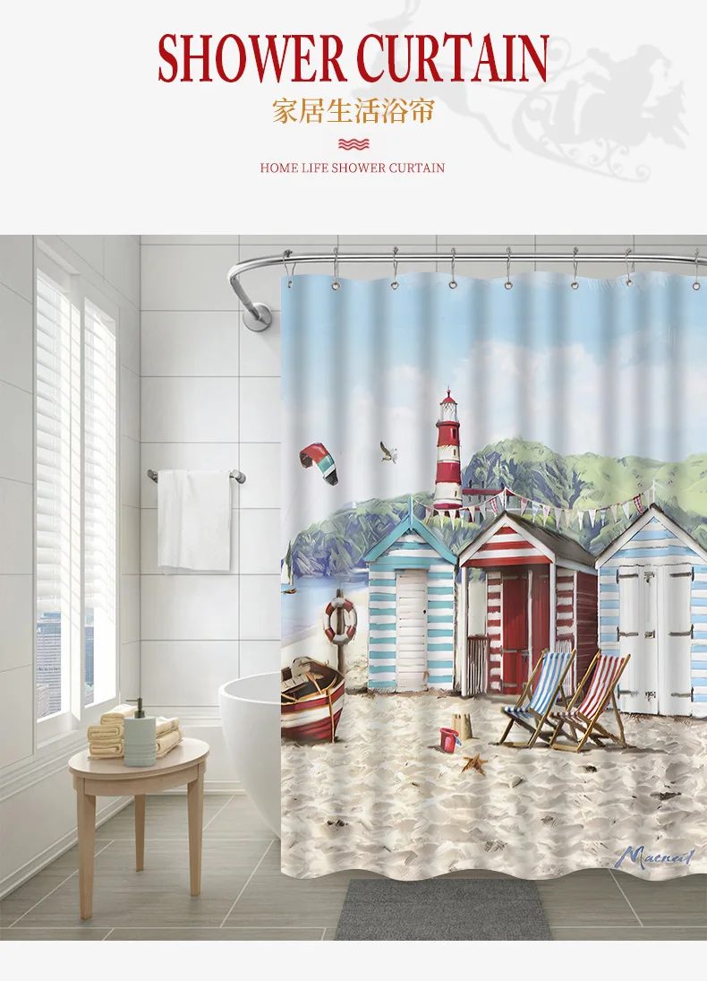 

Водонепроницаемая занавеска для душа, с 3D изображением пляжа, пейзаж, морское побережье, из полиэстера, моющаяся, для украшения дома, с крючком
