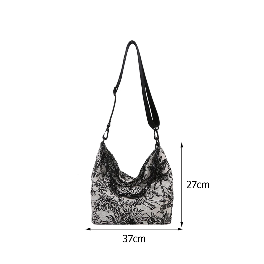 

Vintage Canvas Bags for Women Trend Embroidery Shoulder Crossbody Bag Casual Ladies Chain Large Capacity Tote Luxiury Handbags