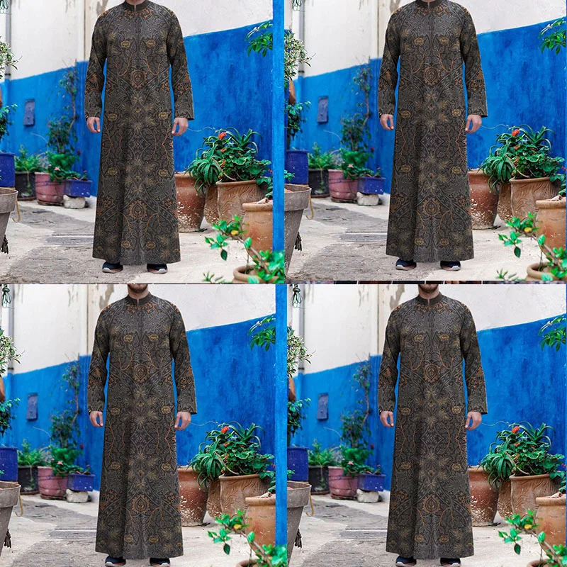 

Eid Ramadan Men Abaya Dubai Turkey Indianislamic Clothing 2021 New Muslim Fashion Long Sleeve Robe Casual Loose Soft Dress