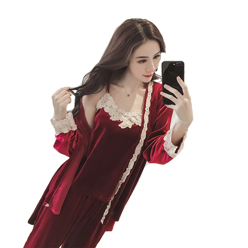 Халат зимний женский Фланелевая пижама осенний и теплый бархатный костюм