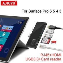 AJIUYU USB 3.0 Hub For Microsoft Surface Pro 3 4 5 6 Card reader SD/TF micro SD Docking to 4K HDMI dock Gigabit Ethernet adapter