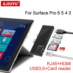 ajiuyu usb 3 0 hub for microsoft surface pro 3 4 5 6 card reader sdtf micro sd docking to 4k hdmi dock gigabit ethernet adapter free global shipping