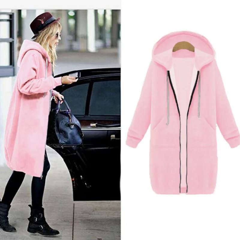 

Plus Size 5XL Women Hoodies Sweatshirts Autumn Winter Mid-length Hooded Zipper Sweater Coat Women Casual Outerwear Jackets WF128