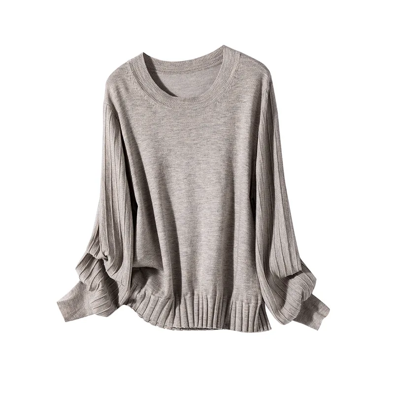 

xiu ye Leisure Crew Neck Loose Sweater Tops Women 2020 Autumn New Style Wool Blended Sunken Stripe Base Shirt
