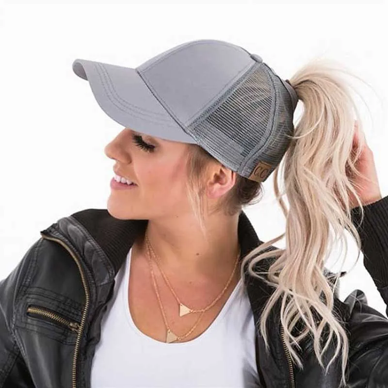 

2021 Europe And The United States The New Fashion Leisure Ms Duck Tongue Mesh Hat Shading Horsetail Baseball Hat And Cap