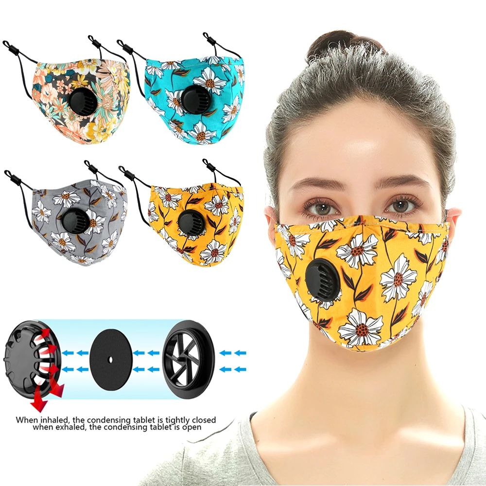 

Anti-pollution Mask PM2.5 Activated Carbon Filter Insert Washable Reusable Pollen Masks Cotton printing Mouth Mask for Men Women