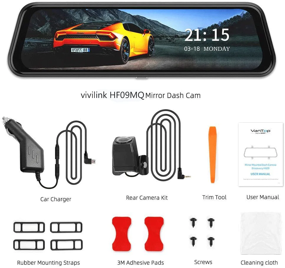 Двойной зеркальный видеорегистратор H609 1080P IPS сенсорный экран 10 дюймов