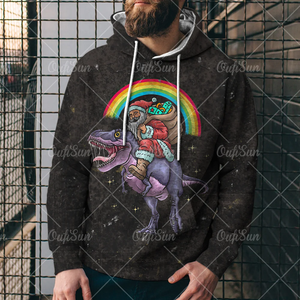 

Men'S And Women'S Hooded Sweatshirt, Casual Street, Santa Claus, Dinosaur Harajuku, 3d Printing, Autumn And Winter Oversized Top
