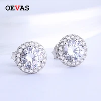 oevas 100 925 sterling silver rose gold color round stud earrings sparking zircon wedding engagement party jewelry wholesale
