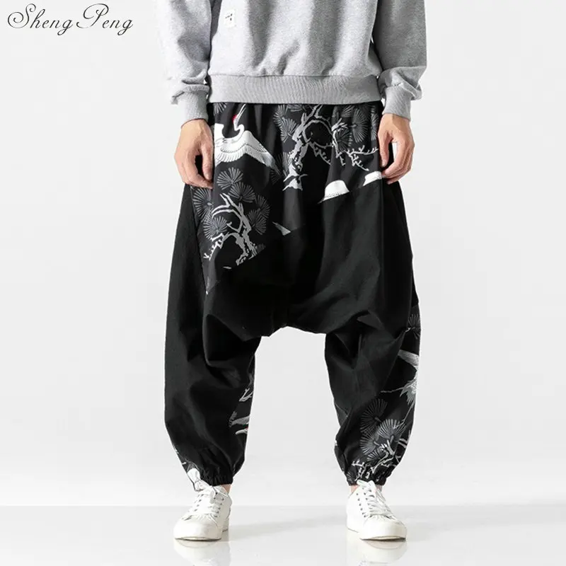 Японские брюки с вышивкой журавлей Ретро спортивные уличная одежда кимоно Тай-Чи