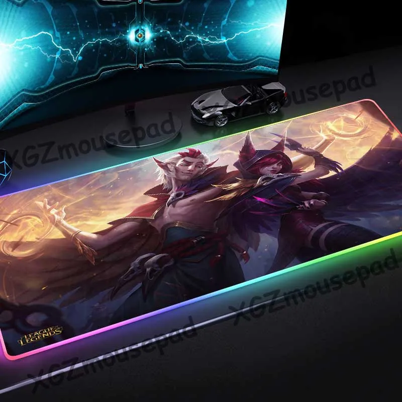 

XGZ Large RGB Gaming Colorful Luminous Mouse Pad Black Lock Edge The Rebel Computer Desk Mat Rubber Non-slip for Lol Csgo Gamer