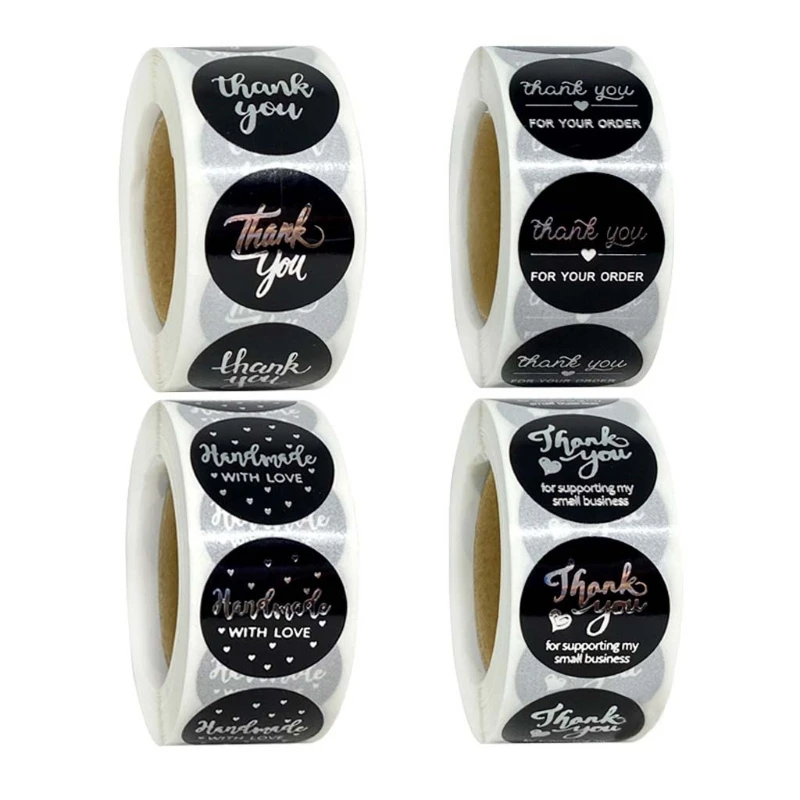 

500pcs/roll Black DIY Handmade Thank You Stickers Wedding Package Sealing Labels