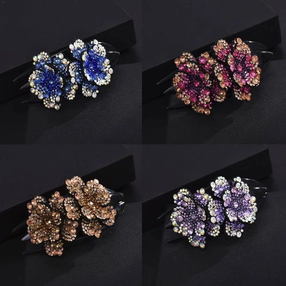 

Стразы, двойной цветок, заколка-краб для волос, Утконос, аксессуары для волос, стразы для женщин, цветочный зажим для волос, головной убор N6N9