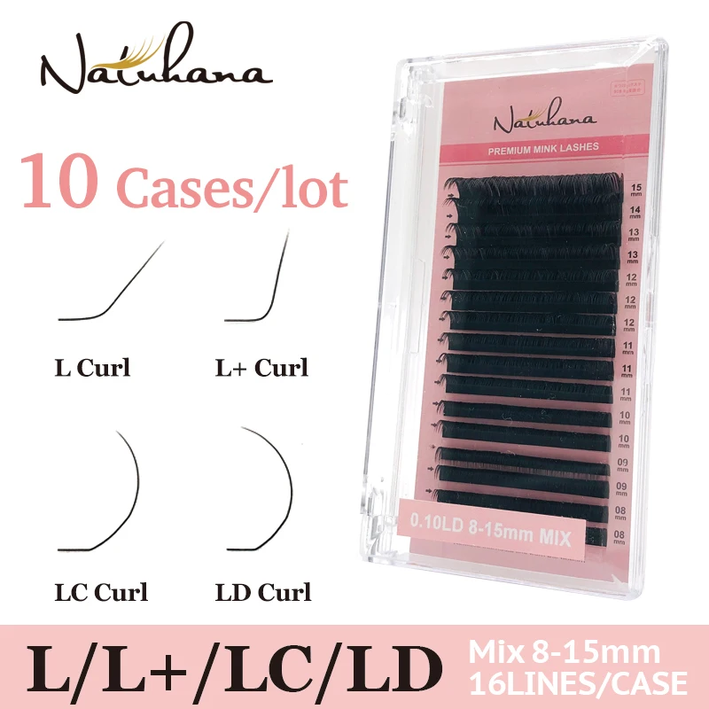 NATUHANA 10 чехлов/партия 16 рядов/лоток 8 ~ 15 мм L/L +/LC/LD Curl индивидуальные классические