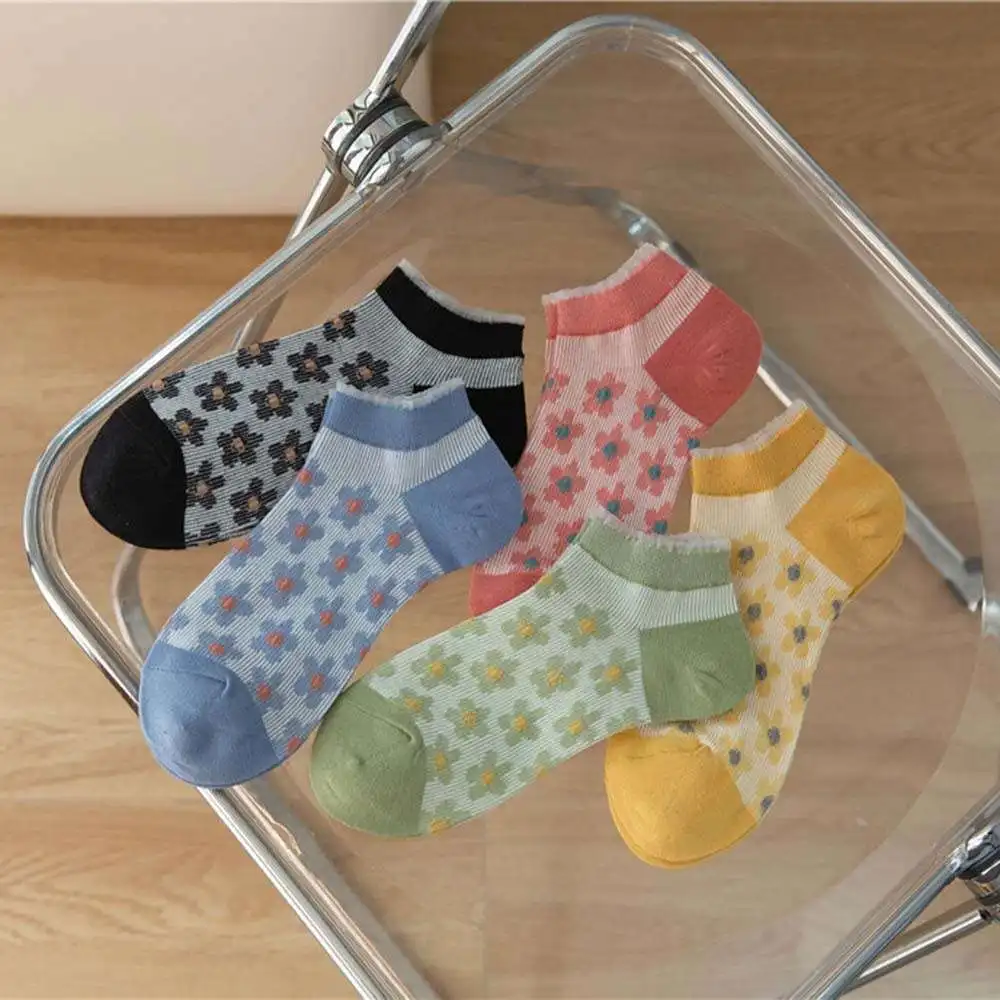 

Fashion Lace Invisible Socks Spring Summer New Lovely Flowers Double Needle Low Ankle Women's Thin Splicing Boat Socks