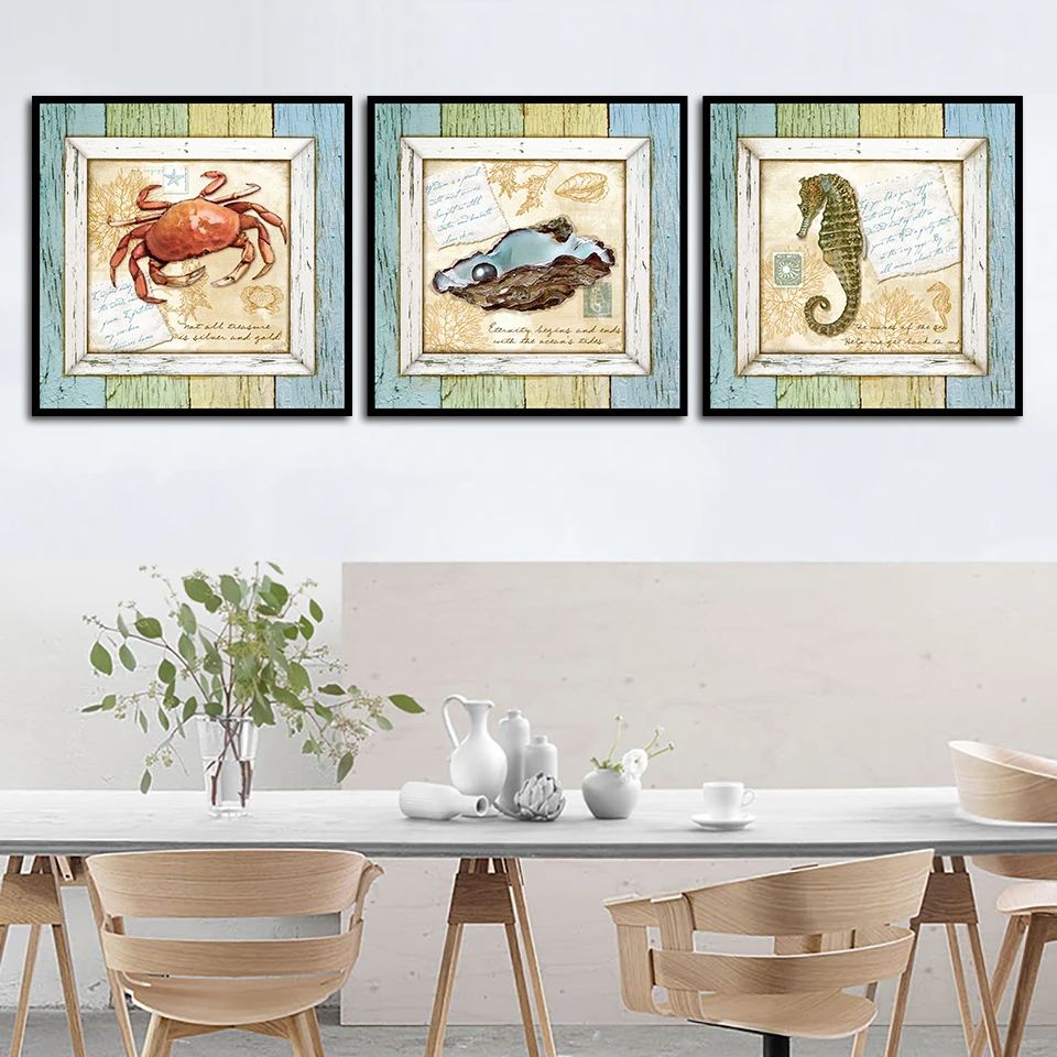 Скандинавский абстрактный холст художественный принт Краб постер гиппокамп