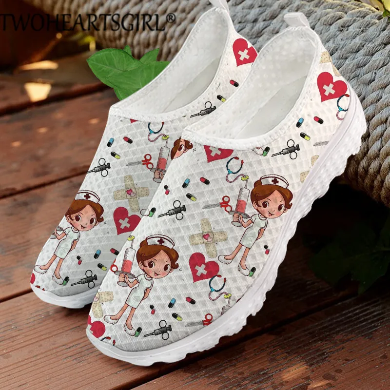 

Kawaii Girls 3D Printed Women Flats Shoes Sneakers Nurse Doctor Heartbeat Pattern Casual Mesh Light Shoe Zapatos De Mujer