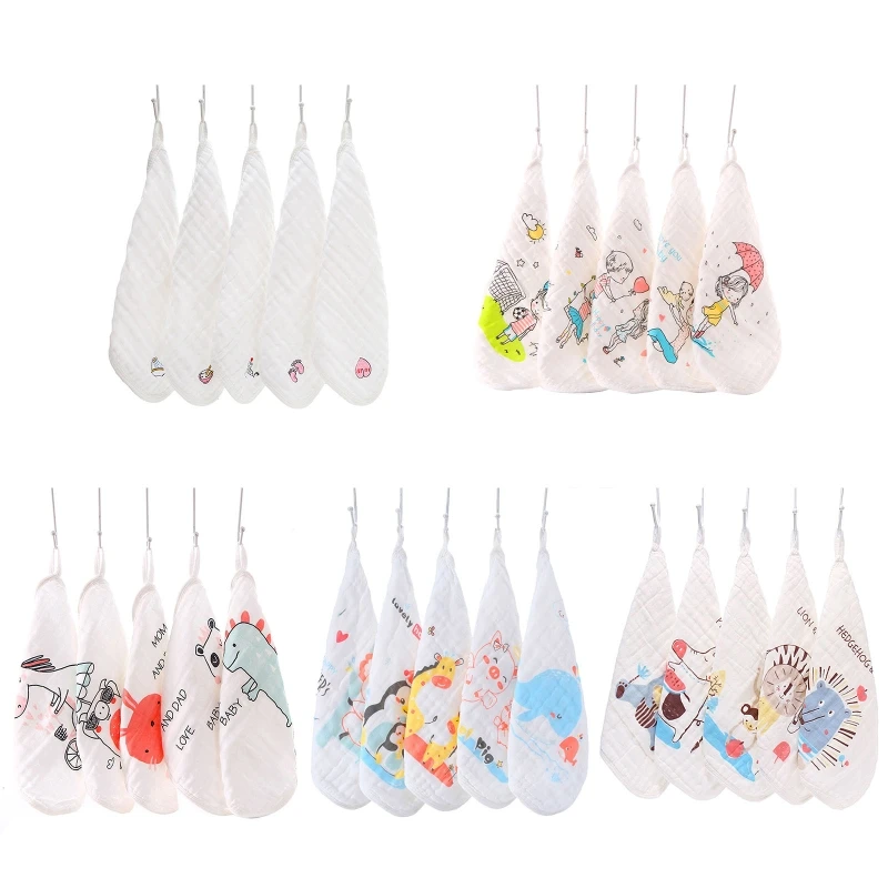 

5Pcs Six-Layer Gauze Soft Saliva Wipe Face Towel Infant Baby Bibs Scarf Muslin Washcloths Boy Girl Wash Cloth Gifts