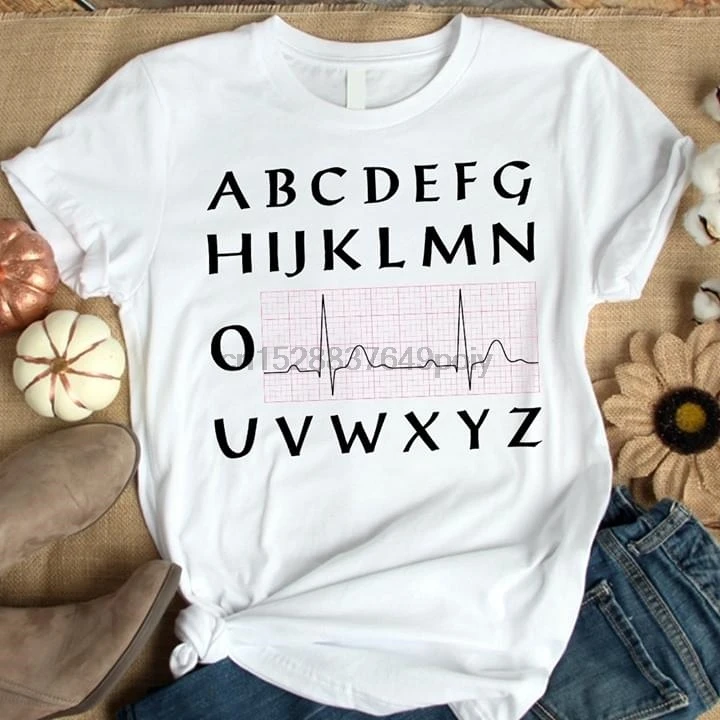 Футболка для медсестры A B C D E F G H I J K L M N O сердцебиение U V W X Y Z|Мужские футболки| |