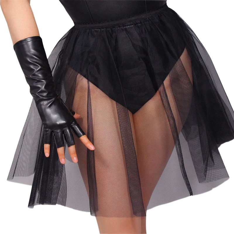 Лакированные кожаные перчатки средней и длинной длины 28 см из искусственной кожи