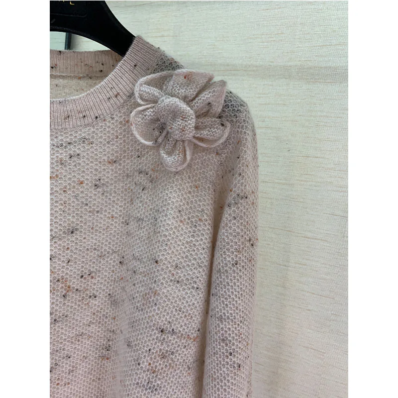 Коко свободный свитер трехмерный цветок круглый вырез вязаный с длинными